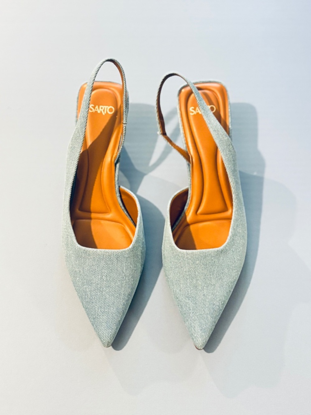 Franco Sarto Blue Denim Slingback Pointed Toe Sandals